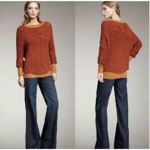 Vince Wool Open Knit Boatneck Sweater Small Rust Burnt Orange Relaxed Fit